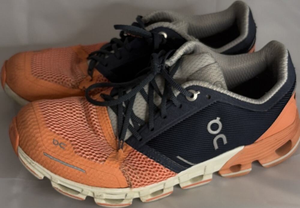 On Mesh Lace Up Sneakers Logo Accent Low Top Women Orange Navy Gray w 7 1/2